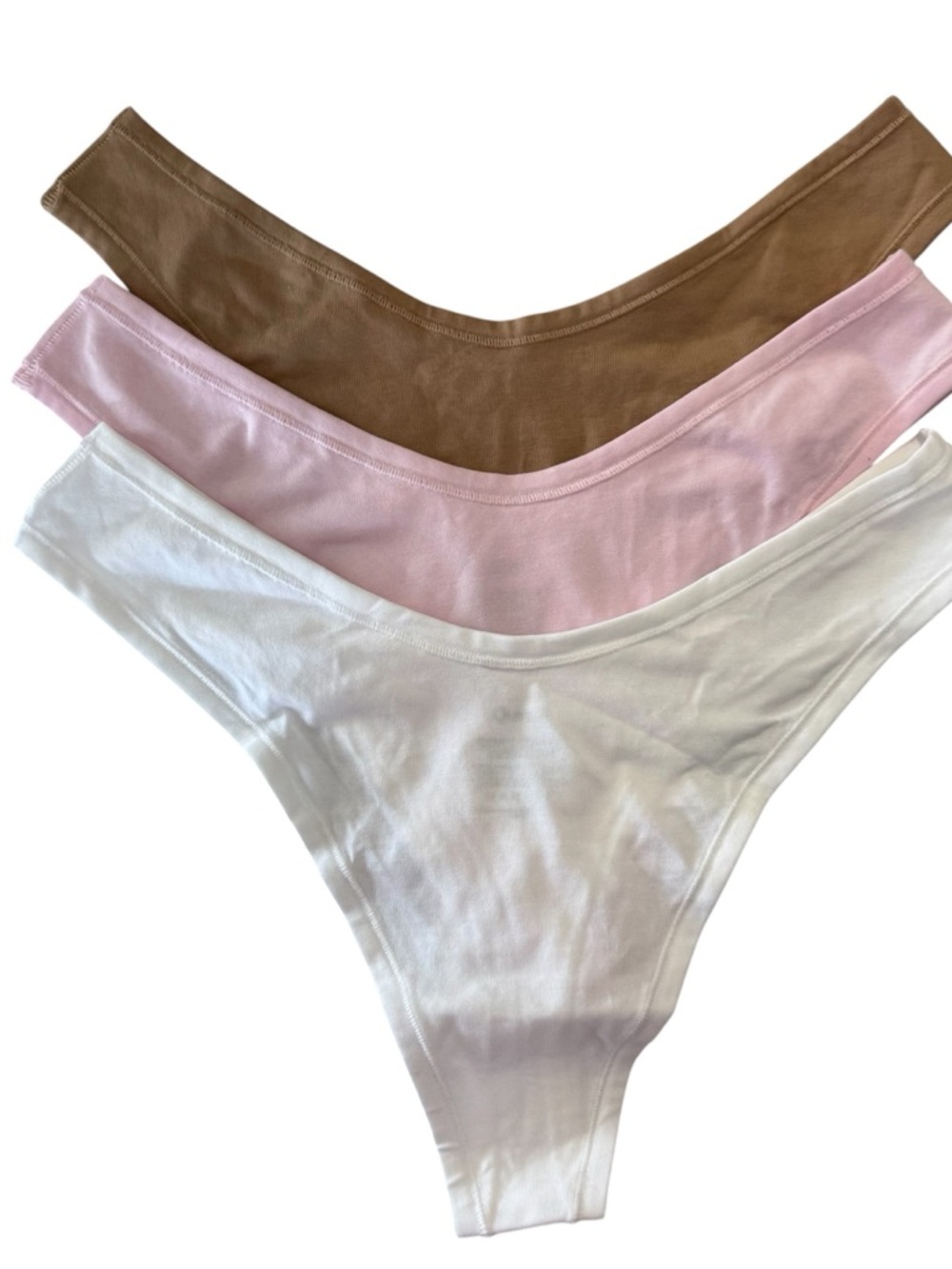 Quince Women’s Low Rise White, Pink, Tan Organic Cotton Thong 3 Pack Sz L NWOT